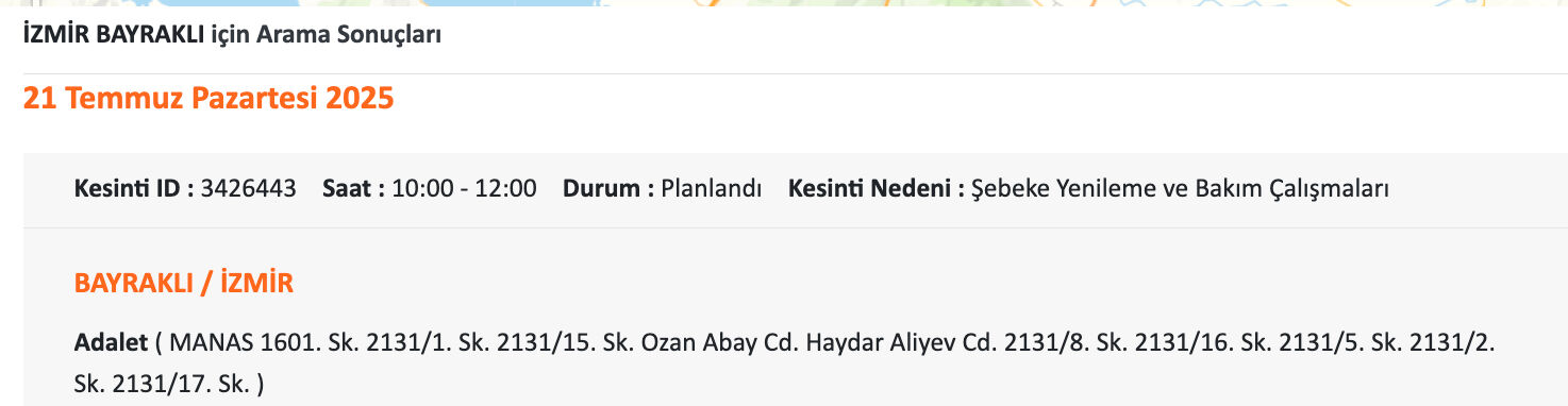 Çeşme, Karşıya, Menemen elektrik kesintisi sorgulama 21 Temmuz 2025! İzmir'de elektrikler ne zaman gelecek? Çeşme, Karşıya, Menemen elektrik kesintisi sorgulama 21 Haziran 20205! İzmir'de elektrikler ne zaman gelecek? - 5. Resim