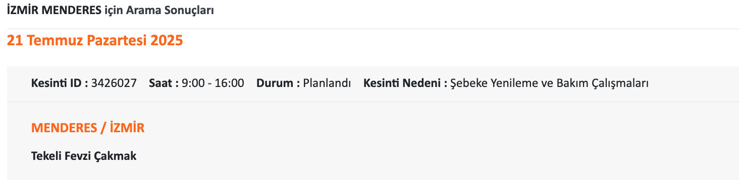 Çeşme, Karşıya, Menemen elektrik kesintisi sorgulama 21 Temmuz 2025! İzmir'de elektrikler ne zaman gelecek? Çeşme, Karşıya, Menemen elektrik kesintisi sorgulama 21 Haziran 20205! İzmir'de elektrikler ne zaman gelecek? - 12. Resim