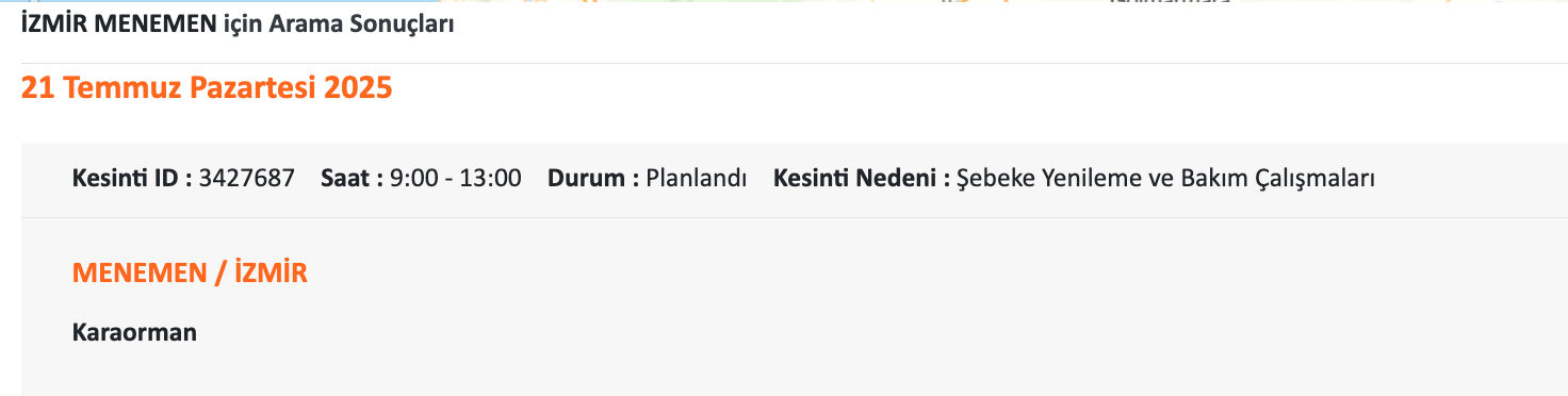 Çeşme, Karşıya, Menemen elektrik kesintisi sorgulama 21 Temmuz 2025! İzmir'de elektrikler ne zaman gelecek? Çeşme, Karşıya, Menemen elektrik kesintisi sorgulama 21 Haziran 20205! İzmir'de elektrikler ne zaman gelecek? - 13. Resim