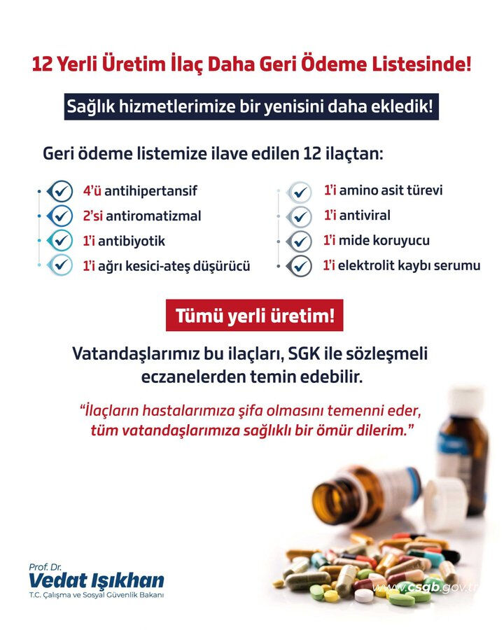 Müjdeyi Bakan Işıkhan duyurdu: Tamamı yerli üretim 12 ilaç geri ödeme listesinde Müjdeyi Bakan Işıkhan duyurdu: Tamamı yerli üretim 12 ilaç geri ödeme listesinde - 1. Resim