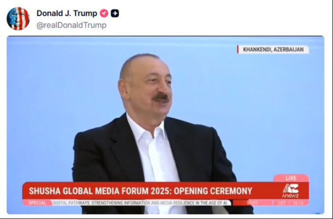 Donald Trump’tan dikkat çeken hamle: Azerbaycan Cumhurbaşkanı İlham Aliyev’in Şuşa’daki konuşmasını paylaştı! Donald Trump’tan dikkat çeken hamle: Azerbaycan Cumhurbaşkanı İlham Aliyev’in Şuşa’daki konuşmasını paylaştı! - 1. Resim