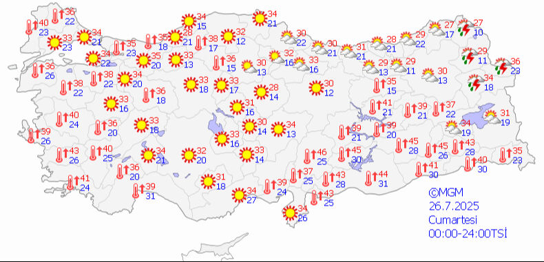 İstanbul'da hava strateji değiştirdi! Tehlikeli saatler başladı, o da devreye giriyor 26 Temmuz 2025 MGM hava durumu tahmin haritası