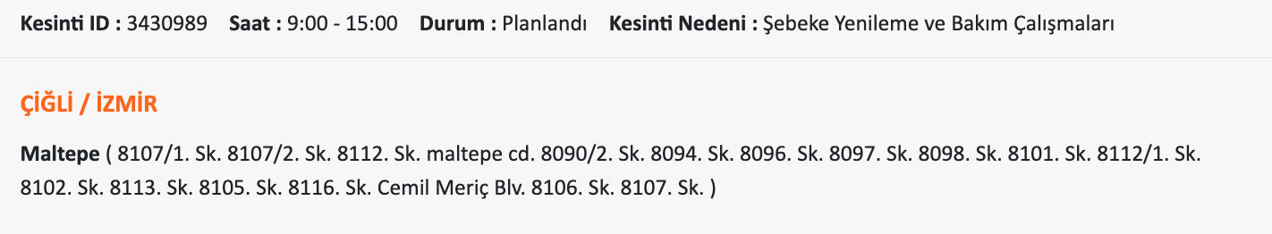 24 Temmuz Gediz elektrik listeyi paylaştı, İzmir karanlığa gömülecek! İzmir'de elektrikler ne zaman gelecek, saat kaçta? 24 Temmuz Gediz elektrik listeyi paylaştı, İzmir karanlığa gömülecek! İzmir'de elektrikler ne zaman gelecek, saat kaçta? - 6. Resim