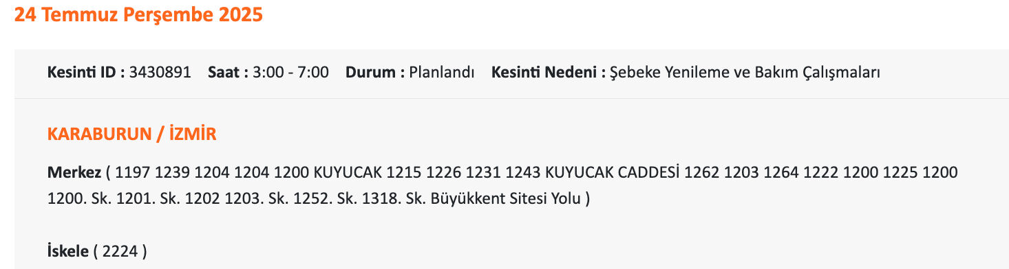 24 Temmuz Gediz elektrik listeyi paylaştı, İzmir karanlığa gömülecek! İzmir'de elektrikler ne zaman gelecek, saat kaçta? 24 Temmuz Gediz elektrik listeyi paylaştı, İzmir karanlığa gömülecek! İzmir'de elektrikler ne zaman gelecek, saat kaçta? - 11. Resim