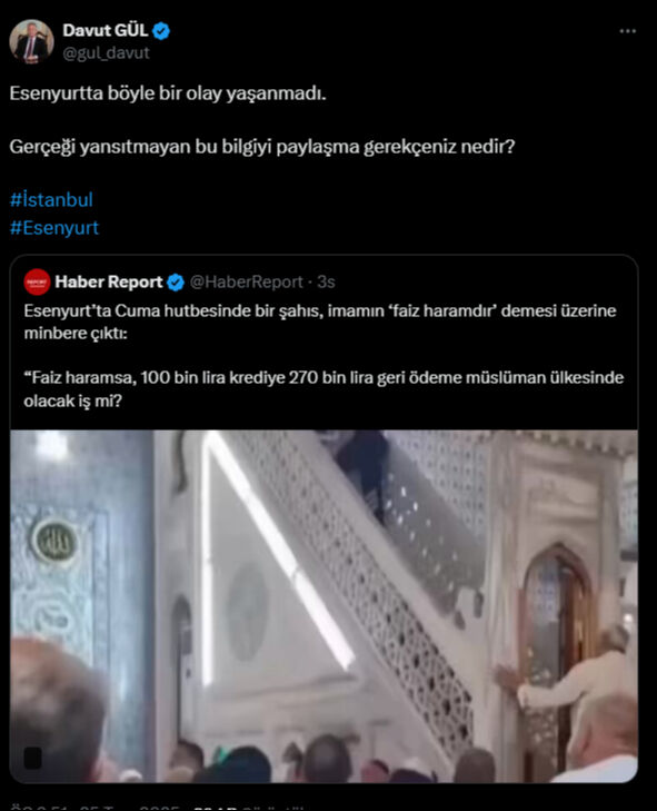 Esenyurt'ta cuma hutbesinde faiz gerilimi yaşandı mı? Vali Gül'den sert çıkış geldi - 1. Resim