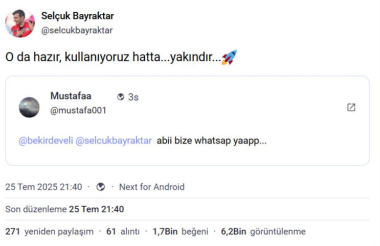 WhatsApp'a rakip mi geliyor? Selçuk Bayraktar duyurdu, yerli uygulama için geri sayım WhatsApp'a rakip mi geliyor? Selçuk Bayraktar duyurdu, yerli uygulama için geri sayım - 1. Resim