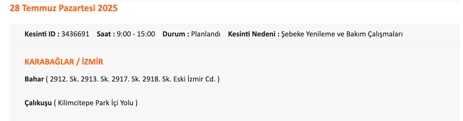 28 Temmuz İzmir elektrik kesintisi listesi: Aman dikkat! İzmir'in 12 ilçesinde elektrikler olmayacak 28 Temmuz İzmir elektrik kesintisi listesi: Aman dikkat! İzmir'in 12 ilçesinde elektrikler olmayacak - 10. Resim
