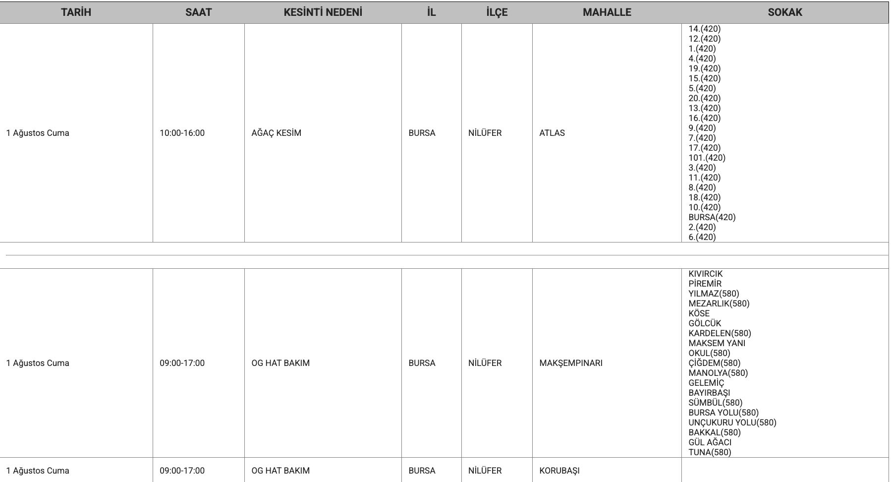 1 Ağustos Bursa elektrik kesintisi: UEDAŞ tam listeyi paylaştı, Bursa'da elektrikler ne zaman, saat kaçta gelecek? 1 Ağustos Bursa elektrik kesintisi: UEDAŞ tam listeyi paylaştı, Bursa'da elektrikler ne zaman, saat kaçta gelecek? - 11. Resim