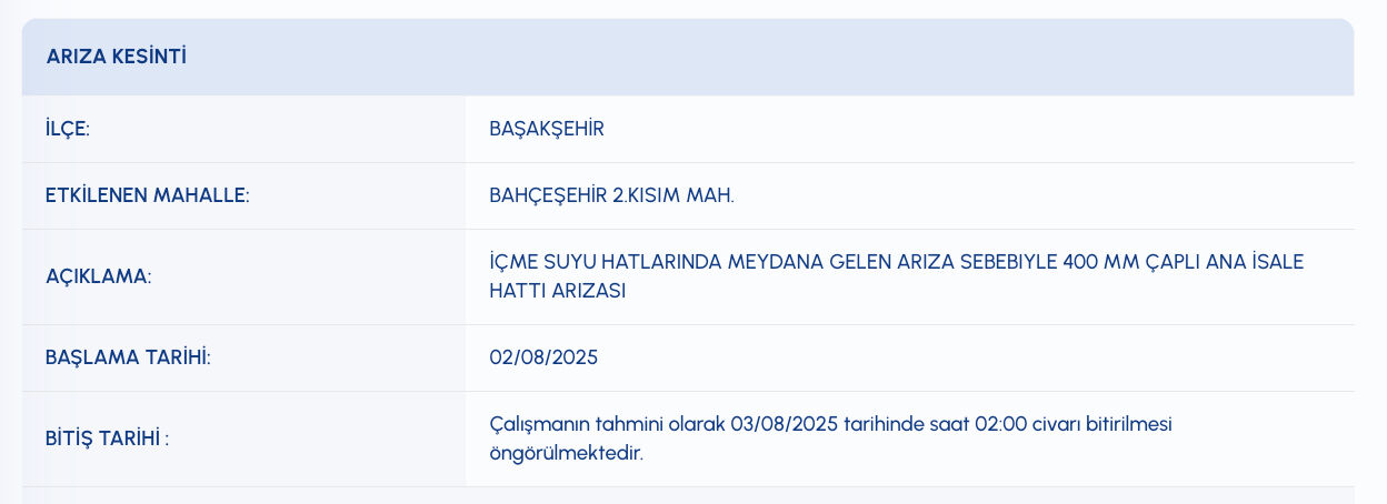 Başakşehir su kesintisi 2-3 Ağustos İSKİ: Başahşehir’de sular ne zaman, saat kaçta gelecek? - 2. Resim