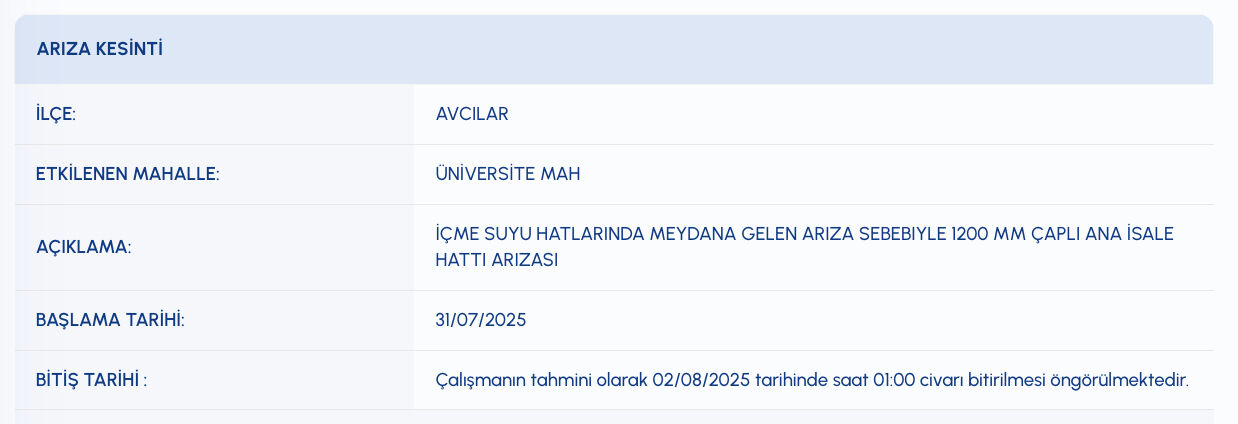 İSKİ planlı kesinti sorgulama: Avcılar su kesintisi ne zaman bitecek, 2 Ağustos sular saat kaçta gelecek? - 2. Resim