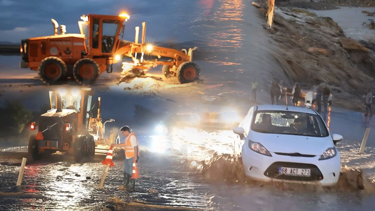 Ortalık bir anda göle döndü! Aksaray-Nevşehir karayolunu sel vurdu, trafik kapandı
