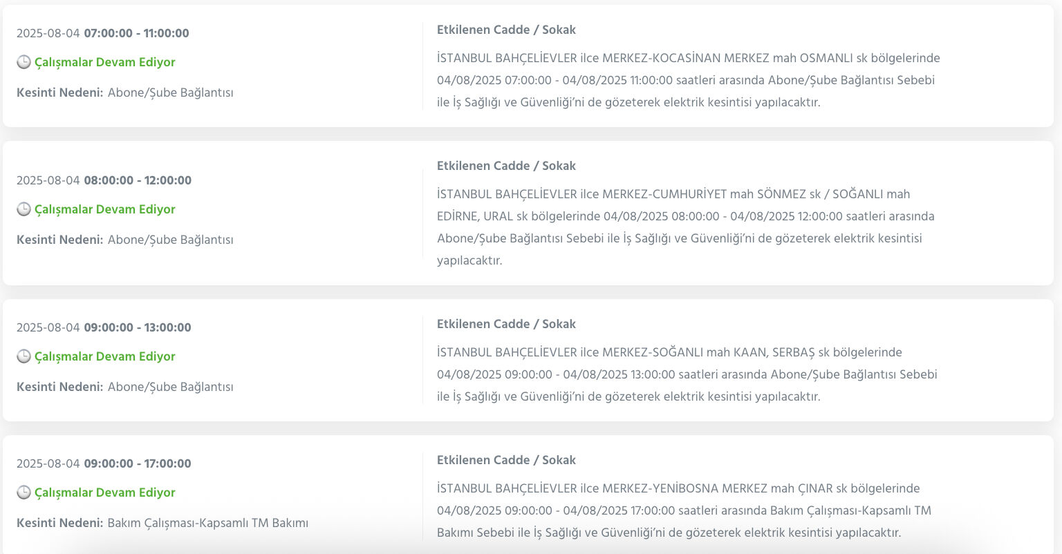 İstanbul elektrik kesintisi 4 Ağustos: Bahçelievler, Küçükçekmece, Kadıköy, Bayrampaşa’da elektrikler ne zaman gelecek? - 3. Resim