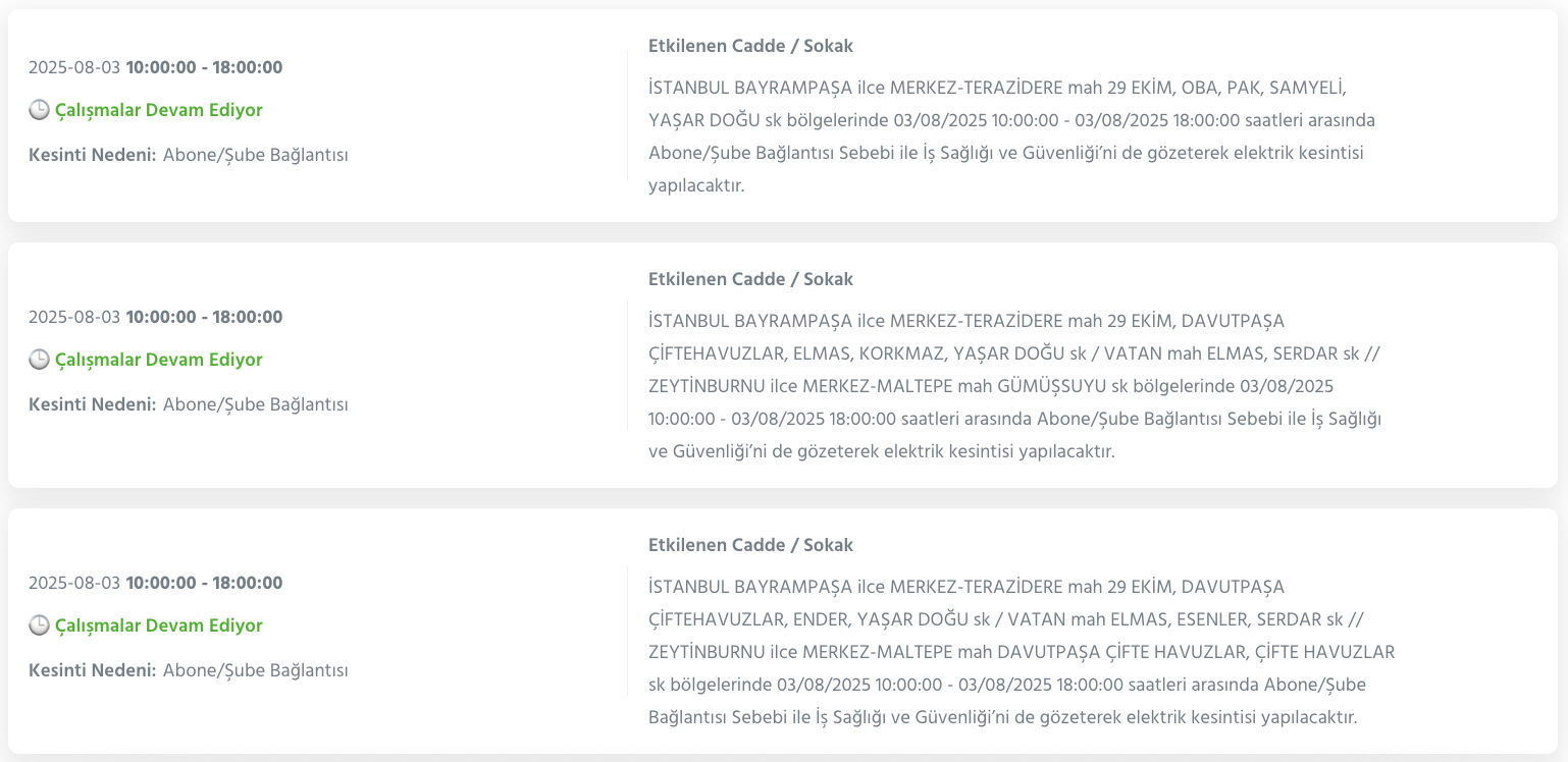 İstanbul elektrik kesintisi 4 Ağustos: Bahçelievler, Küçükçekmece, Kadıköy, Bayrampaşa’da elektrikler ne zaman gelecek? - 4. Resim
