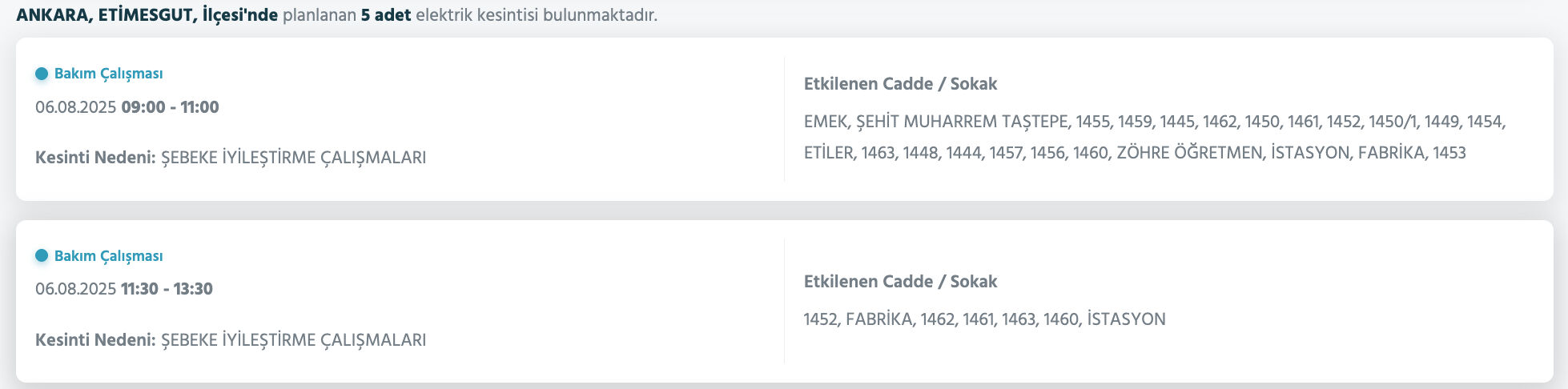 Ankara elektrik kesintisi sorgulama: Ankara'nın hangi ilçelerinde elektrik kesintisi olacak? Çubuk, Elmadağ, Etimesgut... Ankara elektrik kesintisi sorgulama: Ankara'nın hangi ilçelerinde elektrik kesintisi olacak? Çubuk, Elmadağ, Etimesgut... - 10. Resim