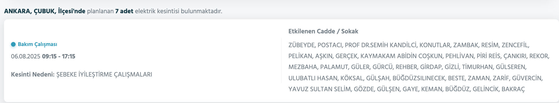 Ankara elektrik kesintisi sorgulama: Ankara'nın hangi ilçelerinde elektrik kesintisi olacak? Çubuk, Elmadağ, Etimesgut... Ankara elektrik kesintisi sorgulama: Ankara'nın hangi ilçelerinde elektrik kesintisi olacak? Çubuk, Elmadağ, Etimesgut... - 8. Resim