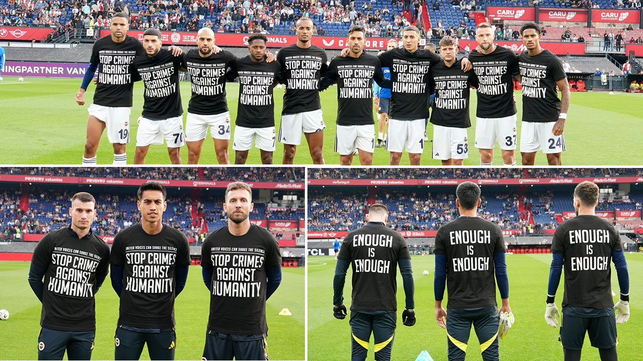 Fenerbahçe Gazze'yi unutmadı! Feyenoord maçında "İnsanlığa karşı işlenen suçu durdurun" mesajı Fenerbahçe Gazze'yi unutmadı! Feyenoord maçında "İnsanlığa karşı işlenen suçu durdurun" mesajı