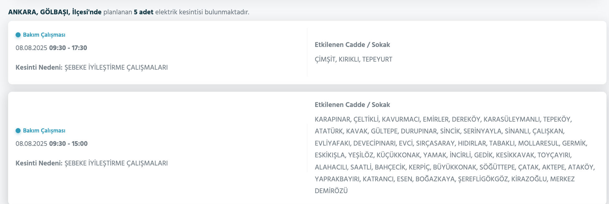 Ankara elektrik kesintisi listesi: Başkent EDAŞ duyurdu, Ankara'da elektrikler ne zaman gelecek? Ankara elektrik kesintisi listesi: Başkent EDAŞ duyurdu, Ankara'da elektrikler ne zaman gelecek? - 9. Resim