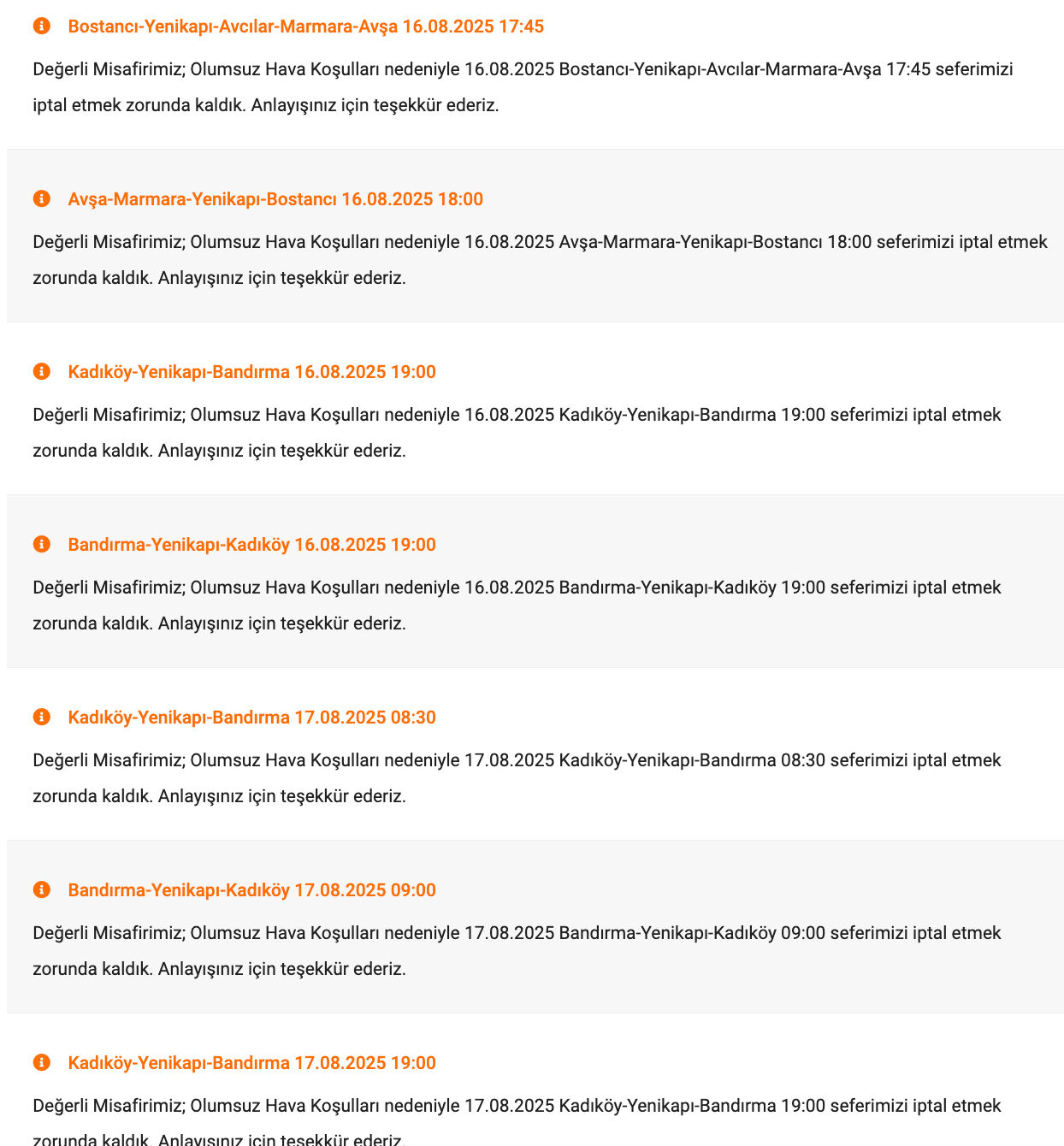 İDO Avşa seferleri iptal mi? 15-16 Ağustos İDO sefer iptalleri - 6. Resim