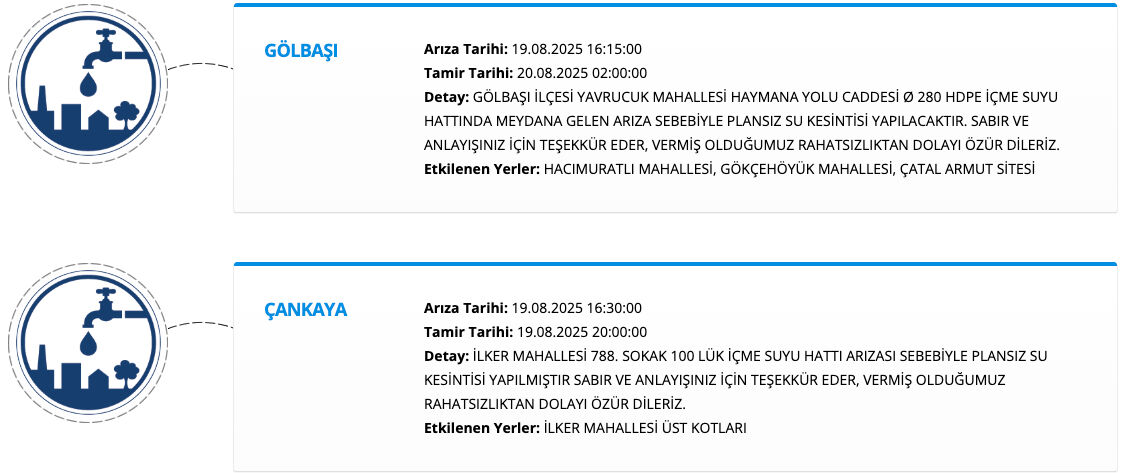 Ankara su kesintisi 19-20 Ağustos: Kazan, Sincan, Mamak, Polatlı, Gölbaşı, Çankaya ve Altındağ’da sular ne zaman gelecek? - 1. Resim