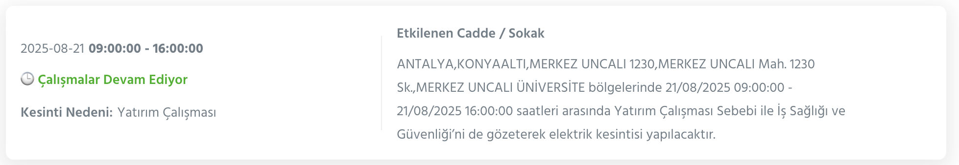 Antalya elektrik kesintisi 19-22 Ağustos: AEDAŞ Muratpaşa, Konyaaltı ve Alanya’da elektrikler ne zaman gelecek? - 3. Resim