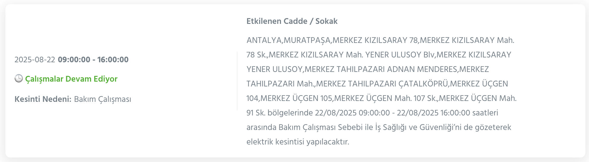 Antalya elektrik kesintisi 19-22 Ağustos: AEDAŞ Muratpaşa, Konyaaltı ve Alanya’da elektrikler ne zaman gelecek? - 4. Resim