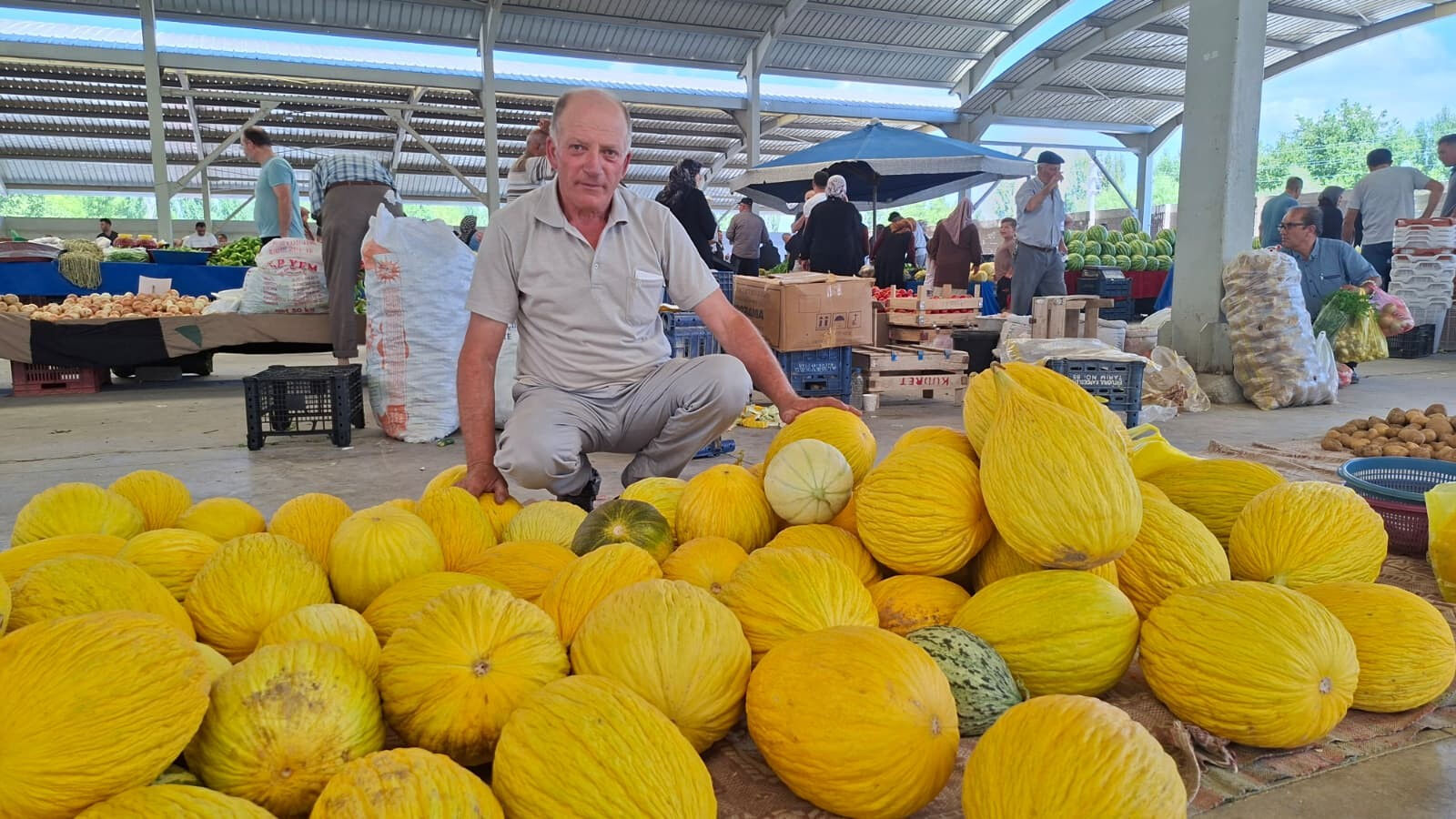 Tezgaha inmesiyle t&uuml;kenmesi bir oldu! Yerli kavunun fiyatını g&ouml;ren kapış kapış aldı - 1. Resim