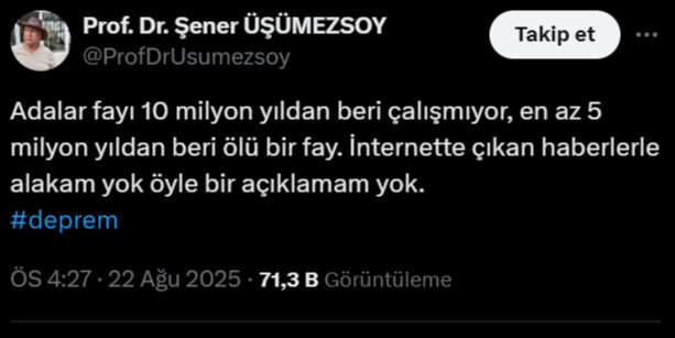 Marmara'da 288 yıllık Adalar fayı tehlikesi! Şener Üşümezsoy büyük deprem iddialarına cevap verdi Marmara'da 288 yıllık Adalar fayı tehlikesi! Şener Üşümezsoy büyük deprem iddialarına cevap verdi - 1. Resim