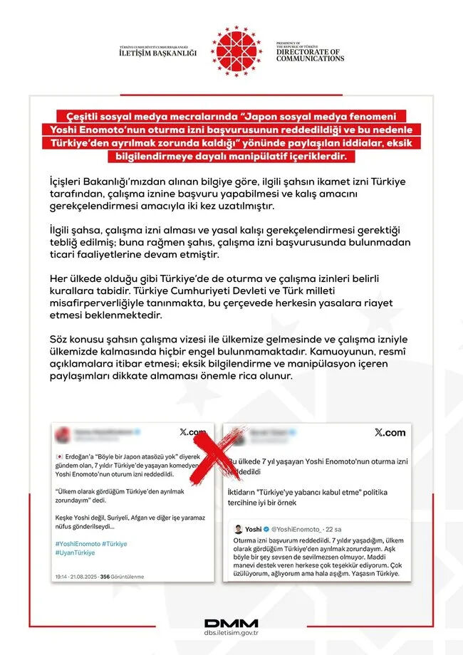 Yoshi Enomoto ‘Oturum izni başvurum reddedildi’ demişti: İletişim Başkanlığı’ndan açıklama geldi - 4. Resim