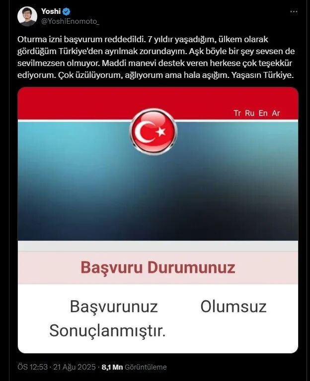 Yoshi Enomoto ‘Oturum izni başvurum reddedildi’ demişti: İletişim Başkanlığı’ndan açıklama geldi - 3. Resim