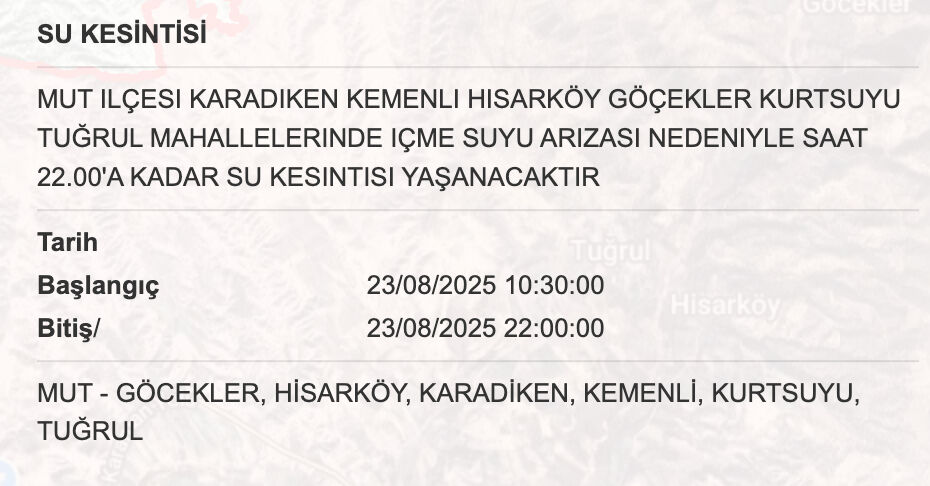 Mersin su kesintisi 23-24 Ağustos listesi! Mersin'de sular ne zaman, saat kaçta gelecek? - 4. Resim