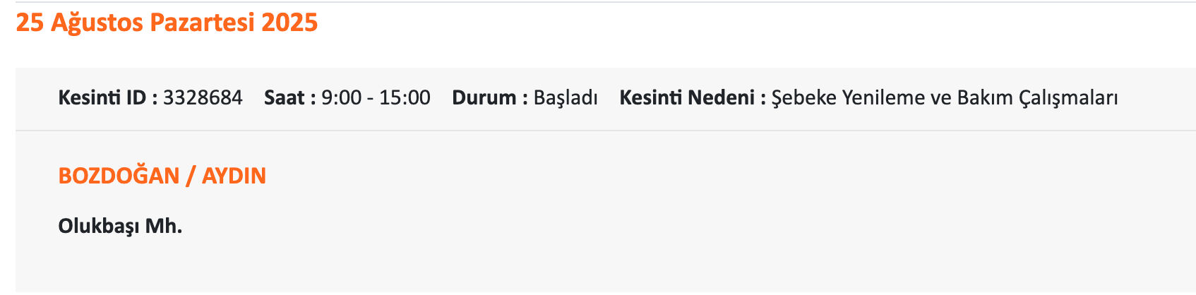 Didim elektrik kesintisi sorgulama! 25-26 Ağustos Aydın'da elektrikler ne zaman gelecek? - 3. Resim