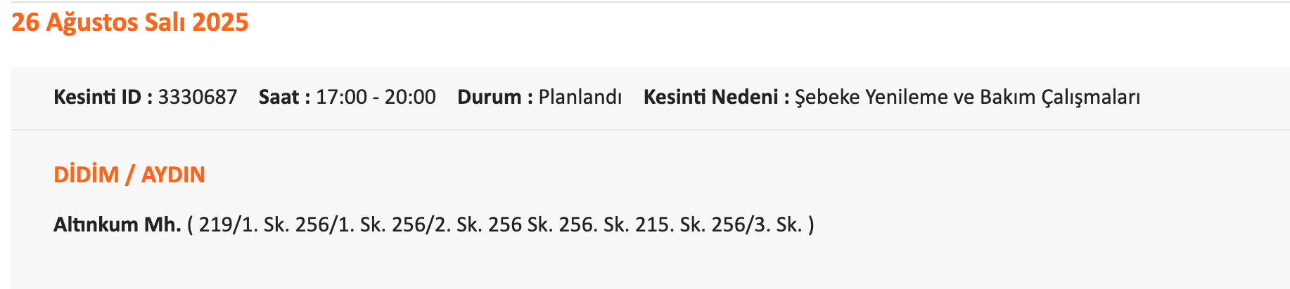 Didim elektrik kesintisi sorgulama! 25-26 Ağustos Aydın'da elektrikler ne zaman gelecek? Didim elektrik kesintisi sorgulama! 25-26 Ağustos Aydın'da elektrikler ne zaman gelecek? - 2. Resim