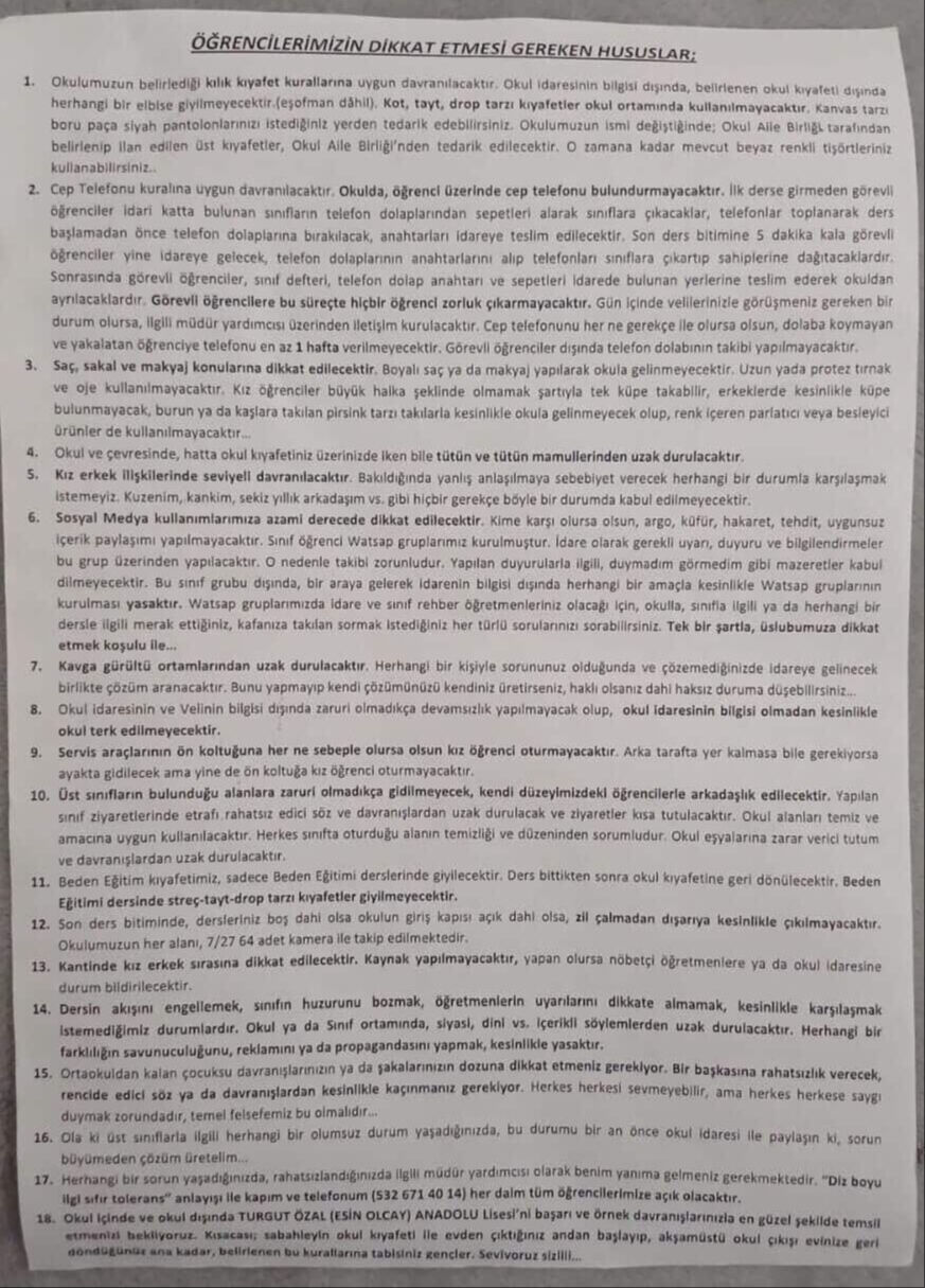 Düzce'deki lisenin 18 maddelik kuralına soruşturma!