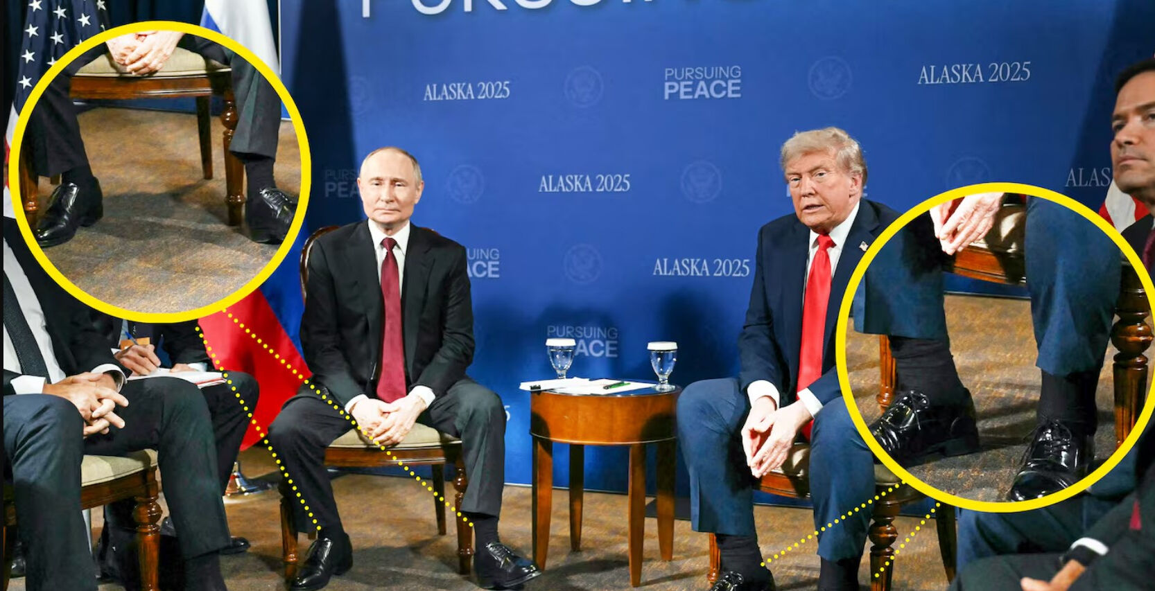 Oval Ofis’te sakladı, golf sahasında yakalandı: Trump’ın morlukları büyüyor! Vladimir Putin ile Donald Trump arasında 15 Ağustos 2025’te gerçekleşen görüşme, dünya kamuoyuna iki liderin ayak bileklerini karşılaştırma fırsatı da sundu.