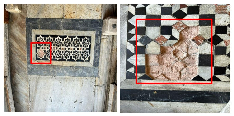 Süleymaniye’nin mozaikleri çalındı! Mimar Sinan’ın emanetinde durum içler acısı Süleymaniye’nin farklı kısımlarındaki taş süslemeler böyle tahrip edilmiş...