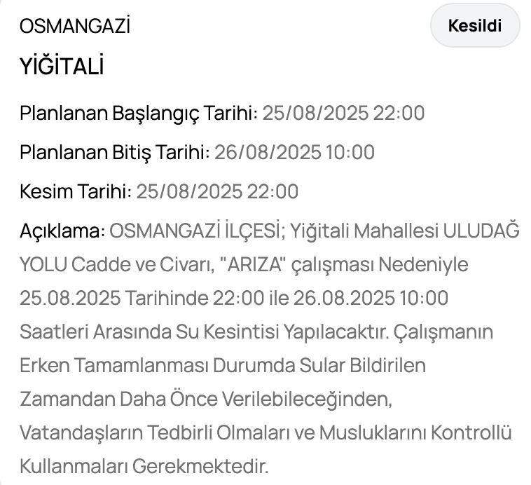 Bursa su kesintisi: 26 Ağustos Bursa'nın hangi ilçelerinde su kesintisi olacak? BUSKİ listeyi paylaştı - 13. Resim
