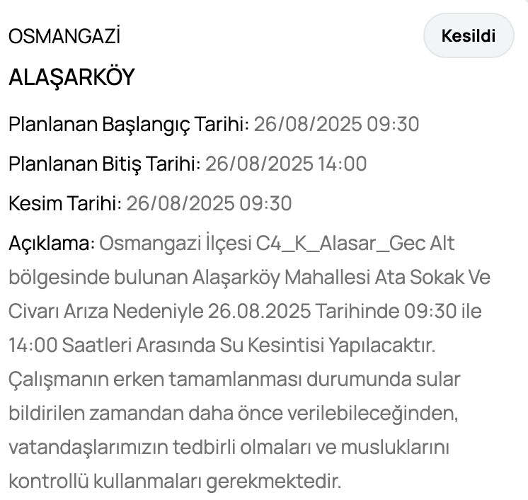 Bursa su kesintisi: 26 Ağustos Bursa'nın hangi ilçelerinde su kesintisi olacak? BUSKİ listeyi paylaştı - 9. Resim