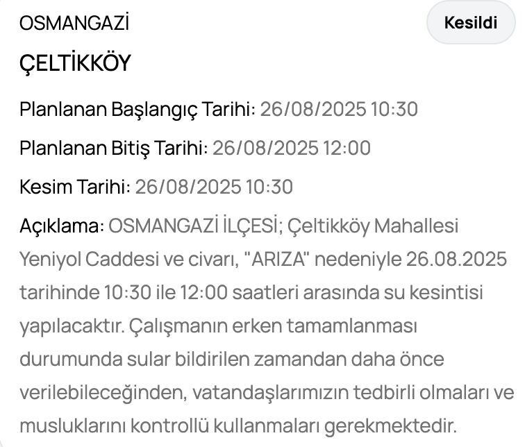 Bursa su kesintisi: 26 Ağustos Bursa'nın hangi ilçelerinde su kesintisi olacak? BUSKİ listeyi paylaştı - 10. Resim