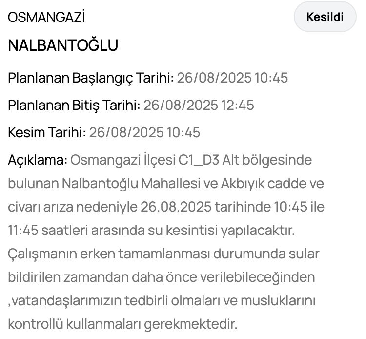 Bursa su kesintisi: 26 Ağustos Bursa'nın hangi ilçelerinde su kesintisi olacak? BUSKİ listeyi paylaştı - 12. Resim
