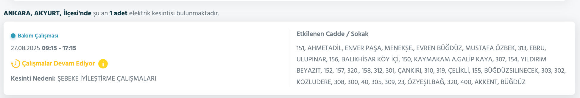 27 Ağustos Ankara elektrik kesintisi listesi! Çankaya, Etimesgut, Gölbaşı, Keçiören'de elektrikler ne zaman gelecek? - 2. Resim