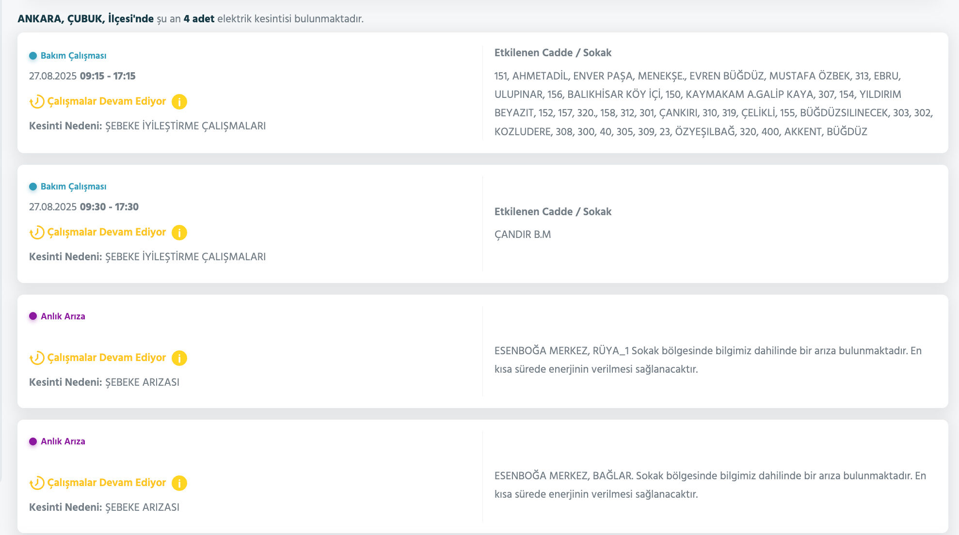 27 Ağustos Ankara elektrik kesintisi listesi! Çankaya, Etimesgut, Gölbaşı, Keçiören'de elektrikler ne zaman gelecek? - 9. Resim