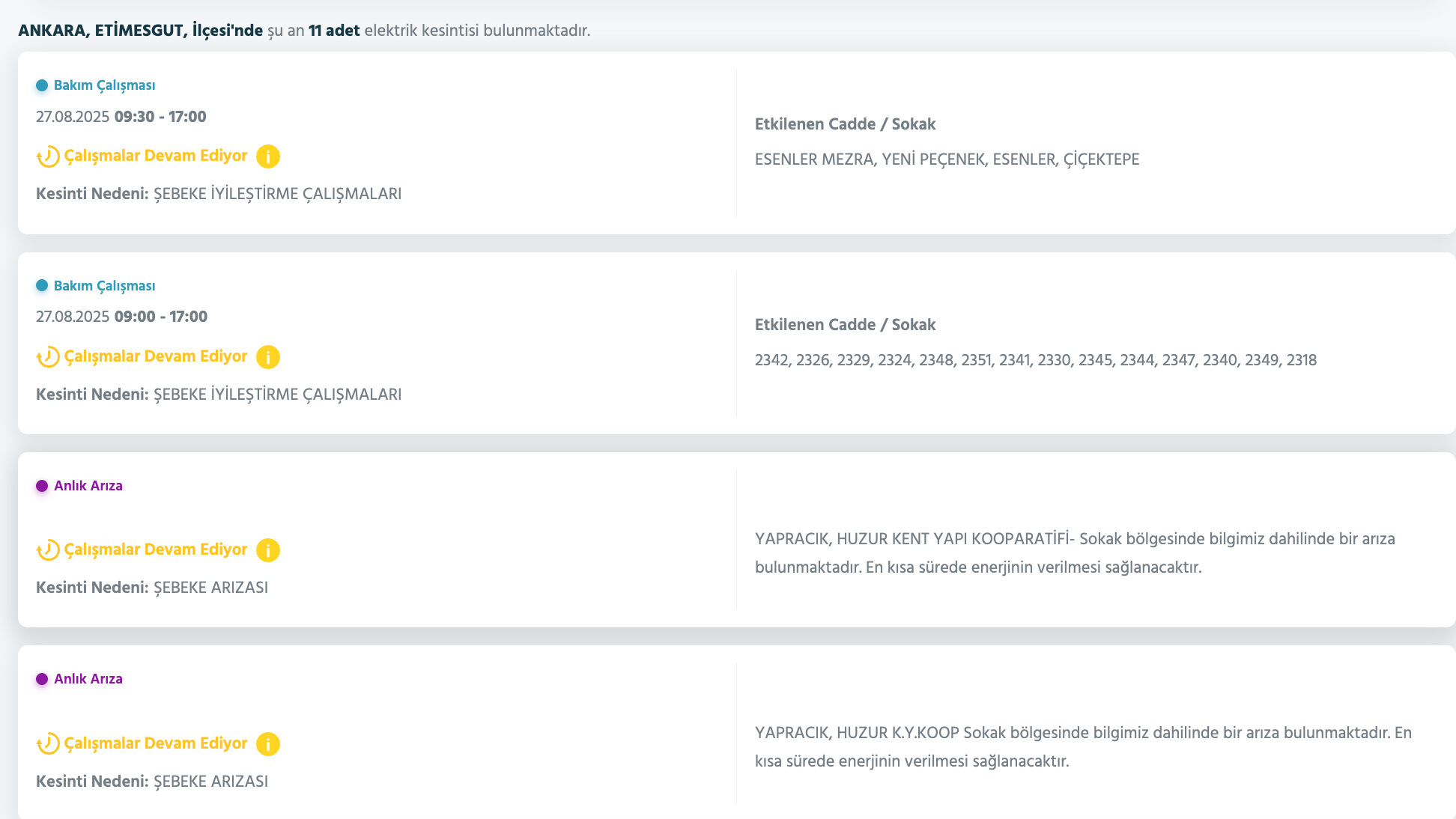 27 Ağustos Ankara elektrik kesintisi listesi! Çankaya, Etimesgut, Gölbaşı, Keçiören'de elektrikler ne zaman gelecek? - 11. Resim
