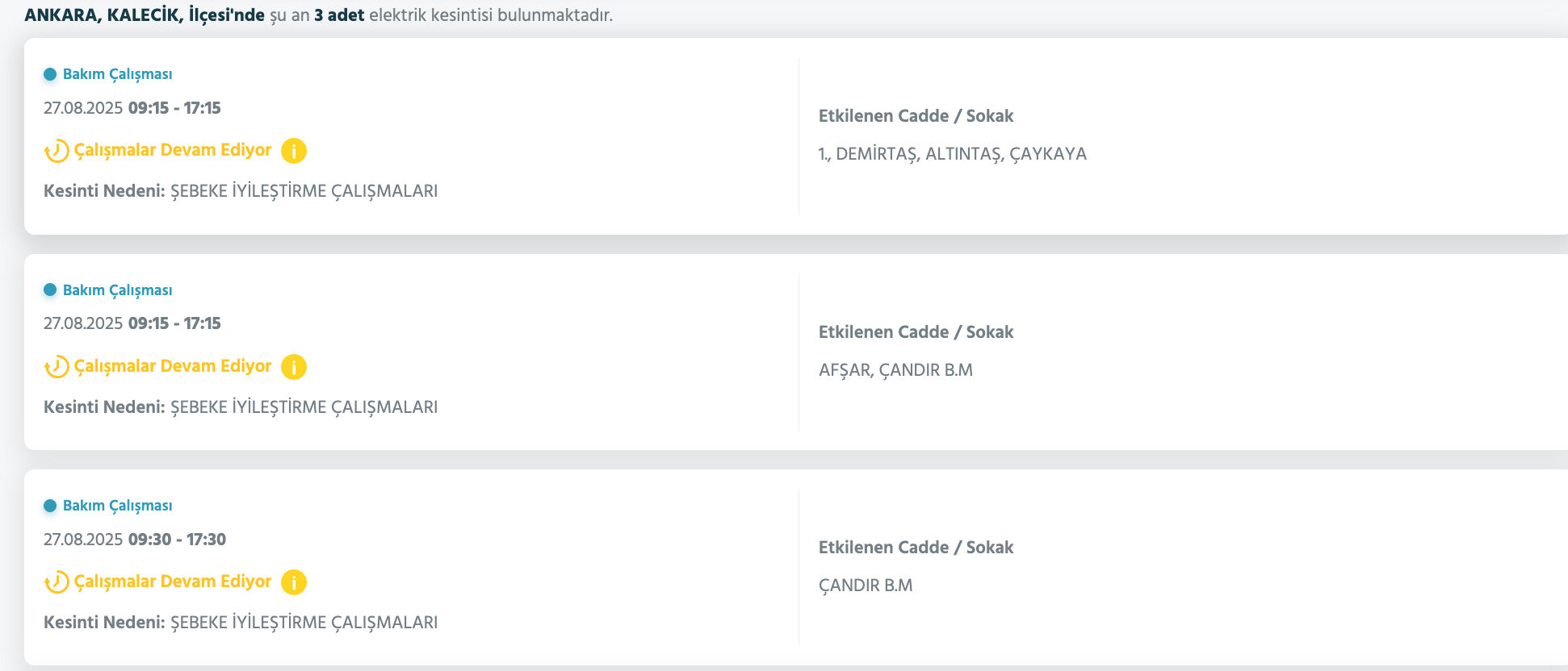 27 Ağustos Ankara elektrik kesintisi listesi! Çankaya, Etimesgut, Gölbaşı, Keçiören'de elektrikler ne zaman gelecek? - 18. Resim