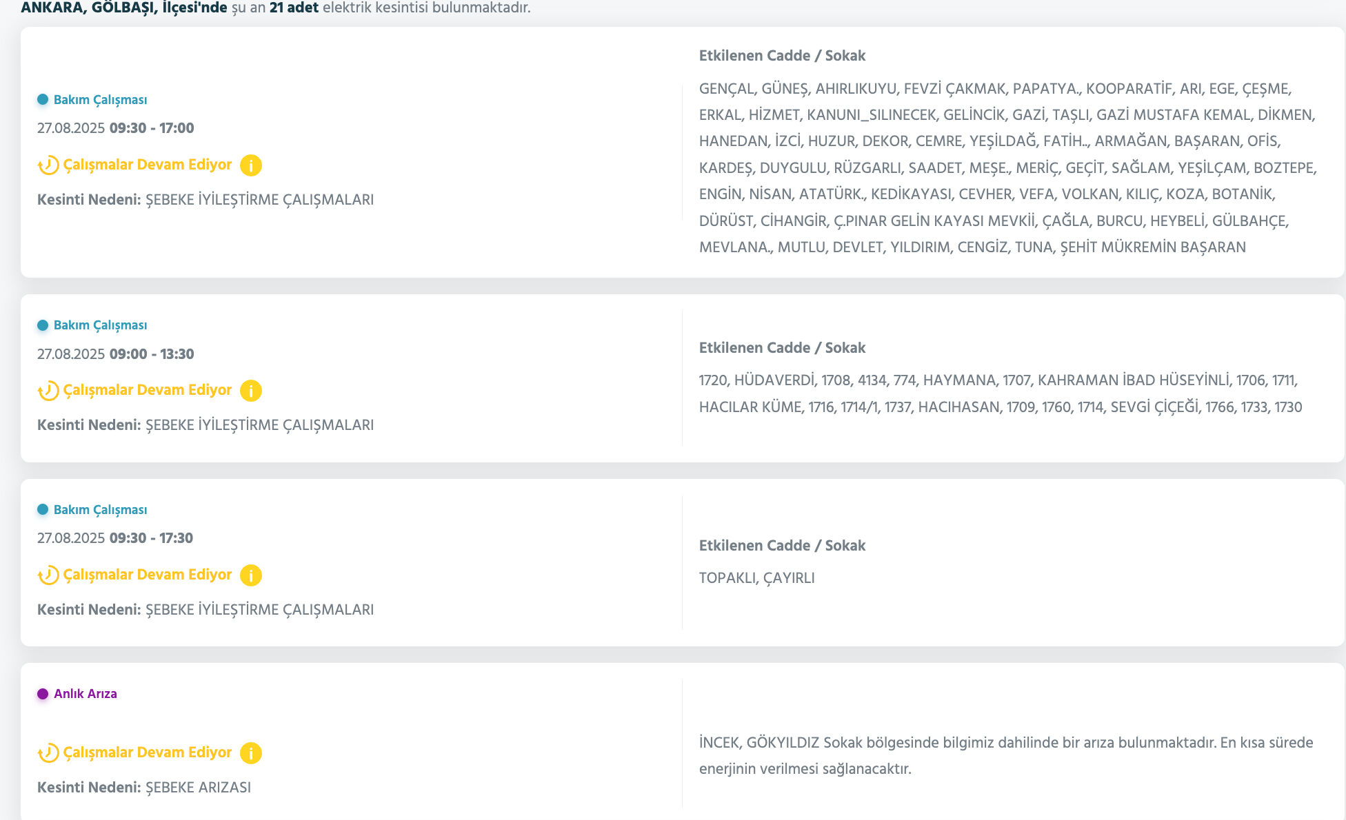 27 Ağustos Ankara elektrik kesintisi listesi! Çankaya, Etimesgut, Gölbaşı, Keçiören'de elektrikler ne zaman gelecek? - 13. Resim