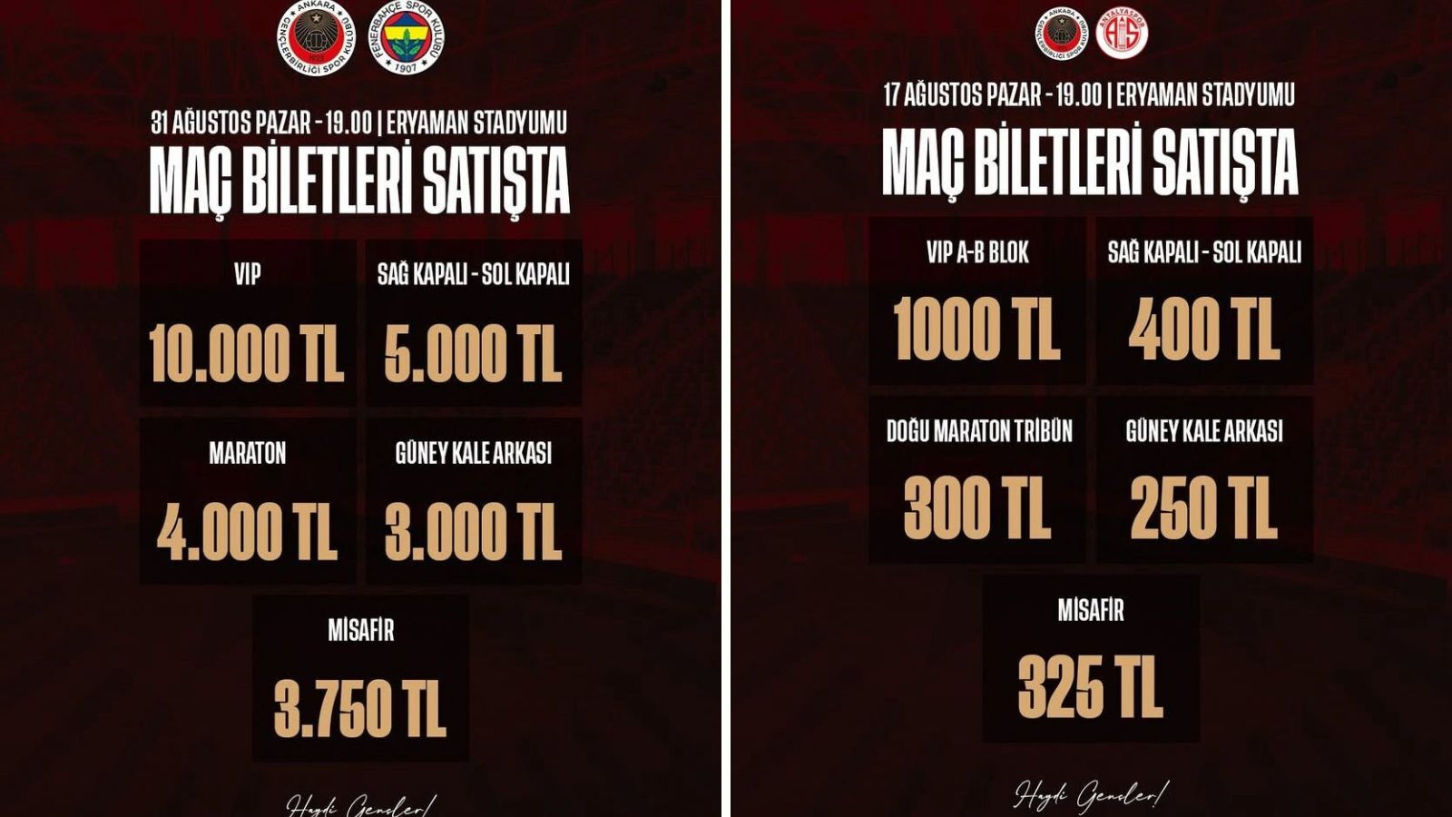 Gençlerbirliği'nden, Fenerbahçe maçı öncesi bilet fiyatlarında 10 kat artış - 1. Resim