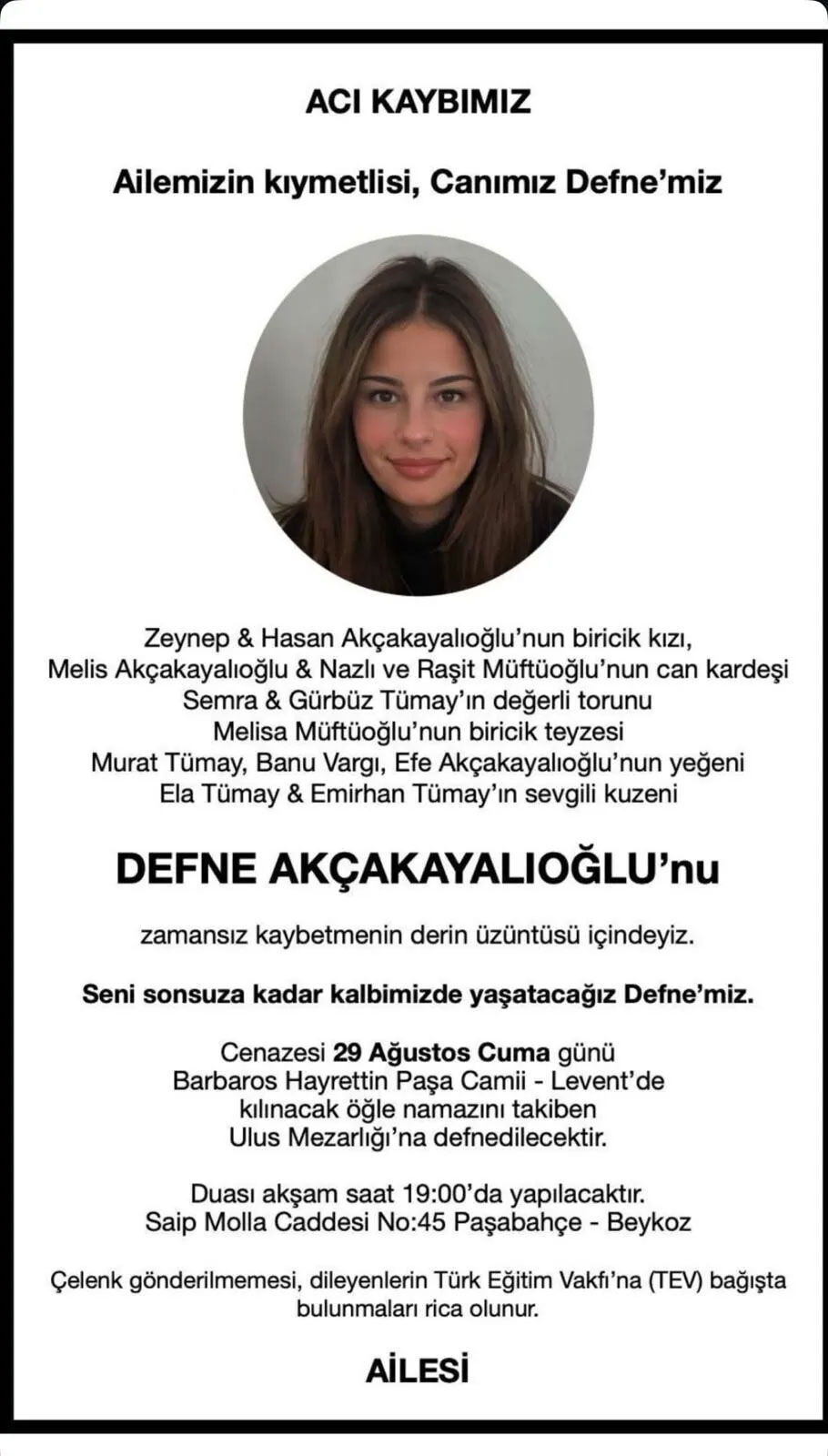 İş dünyasının tanınan ailesinden acı haber! Hasan Akçakayalıoğlu'nun kızı Defne Akçakayalıoğlu hayatını kaybetti - 1. Resim