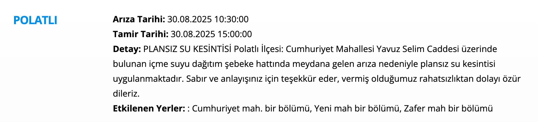 Ankara su kesintisi: Yenimahalle, Ke&ccedil;i&ouml;ren, Sincan, Yenimahalle....Ankara''da sular ne zaman, saat ka&ccedil;ta gelecek? - 10. Resim