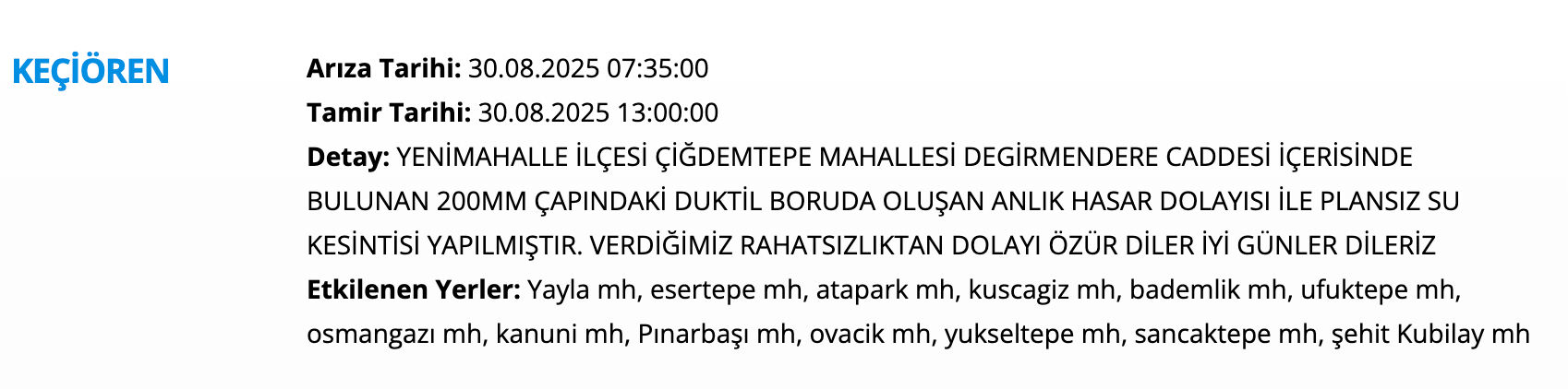 Ankara su kesintisi: Yenimahalle, Ke&ccedil;i&ouml;ren, Sincan, Yenimahalle....Ankara''da sular ne zaman, saat ka&ccedil;ta gelecek? - 4. Resim