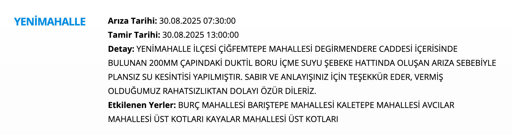Ankara su kesintisi: Yenimahalle, Ke&ccedil;i&ouml;ren, Sincan, Yenimahalle....Ankara''da sular ne zaman, saat ka&ccedil;ta gelecek? - 3. Resim