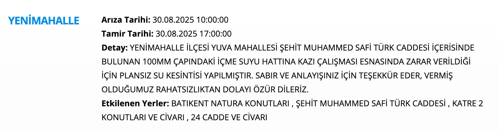 Ankara su kesintisi: Yenimahalle, Ke&ccedil;i&ouml;ren, Sincan, Yenimahalle....Ankara''da sular ne zaman, saat ka&ccedil;ta gelecek? - 7. Resim